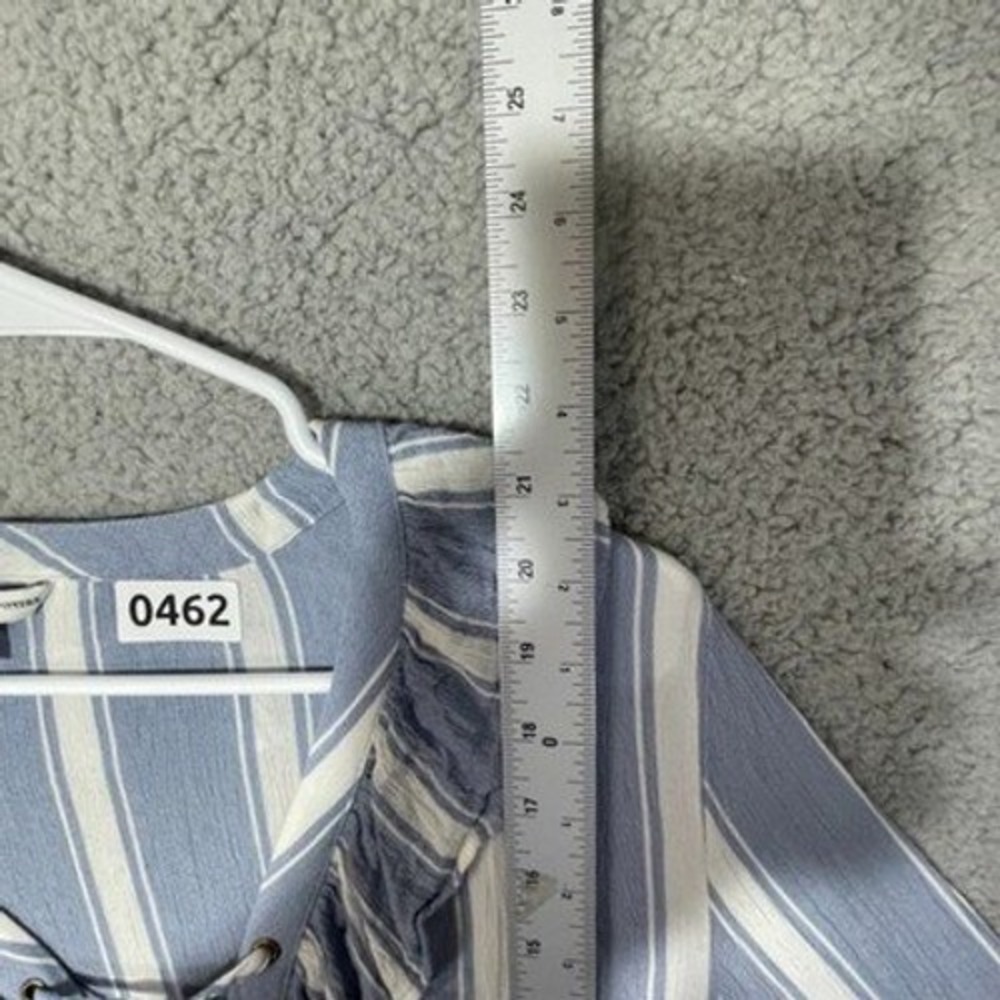 American Eagle Outfitters Top Womens XL Blue‎ White Striped Lace Up Ruffle 0462 - Picture 7 of 16